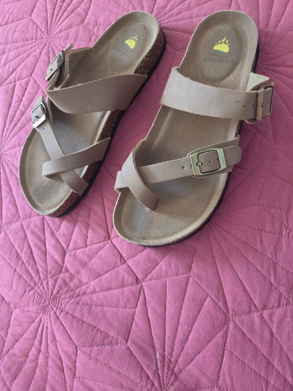 Aloha Island Women’s Sandals Size 9 Beige/Tan Double Buckle Strappy Sandals